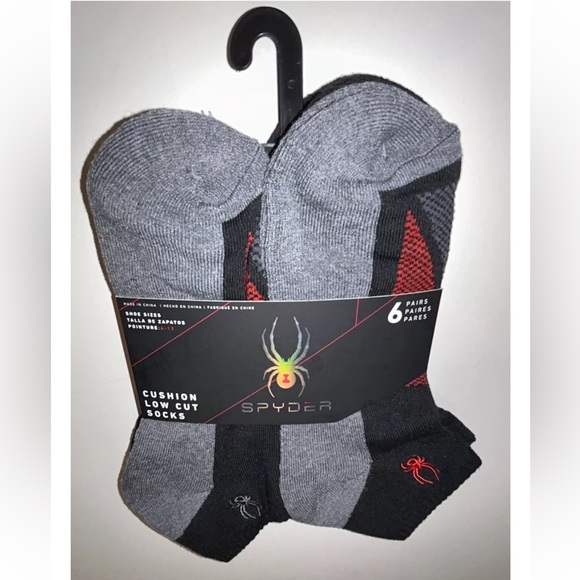 Spyder Low Cut Socks 6 Pair Men 6-12 Black Gray Red w Mixed Logo Cushion Ski NEW - Picture 12 of 12